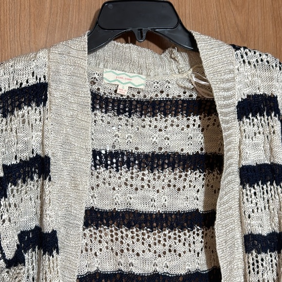 Pink Rose Striped Open-Front Cardigan Sweater Size Large - Picture 3 of 5
